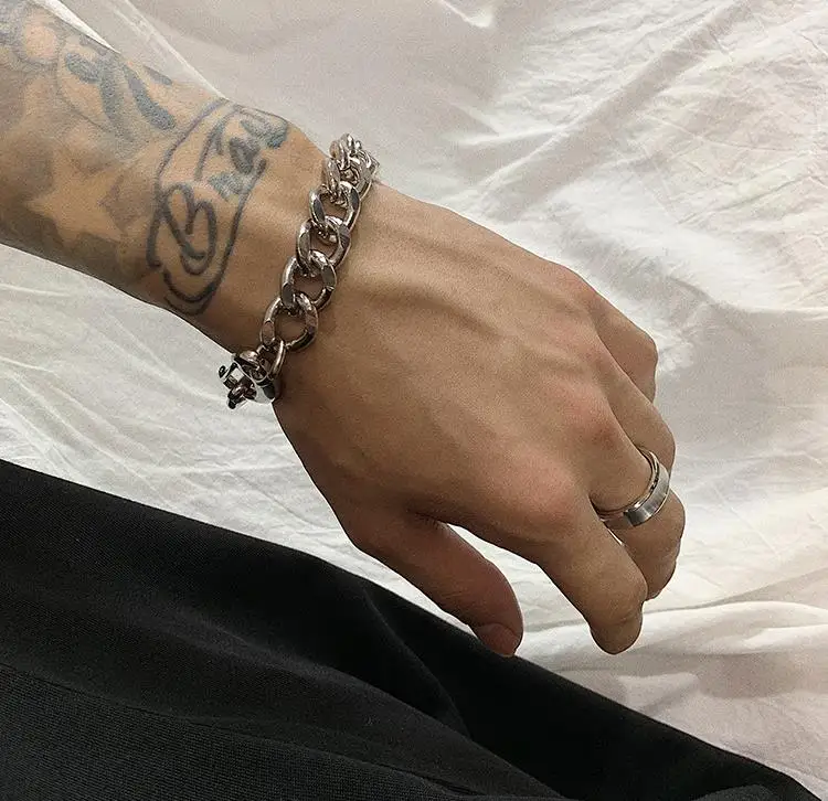 Punk Bracelet Classic Hip-hop Exaggerated Thick Chain New Double Pendant Link Round Men\'s Bracelet Jewelry Wholesale 2020