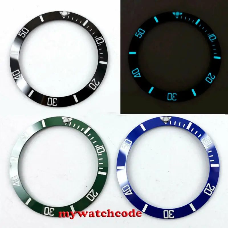 

Blue Luminous Ceramic Watch Bezel Insert SUB Minutes Indicator 38mm*30.6mm Ring for GMT Steel Diver Watch Mod Blue/Green/Black