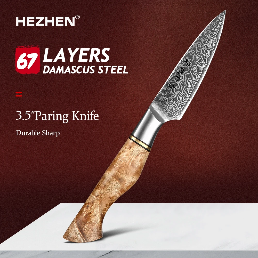 HEZHEN Master Series 3.5 Inches Paring Knife 67 Layers Damascus Super Steel Peeling Fruit Peeler Knives Tackle Kitchen Knives