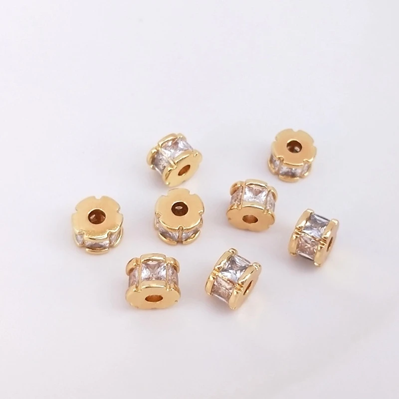 Real Gold Plated Copper Inlaid Zircon Wheel Bucket Spacer Loose Beads Charms DIY Jewellery Findings Jewelry Accessories