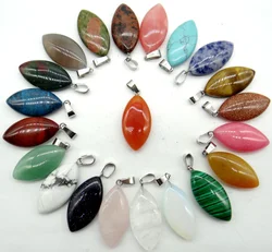 34*16mm Natural Gem Stone Quartz Crystal Turquoise Aventurine Horse Eye Pendant For Diy Jewelry Making Necklace Accessories 10pc