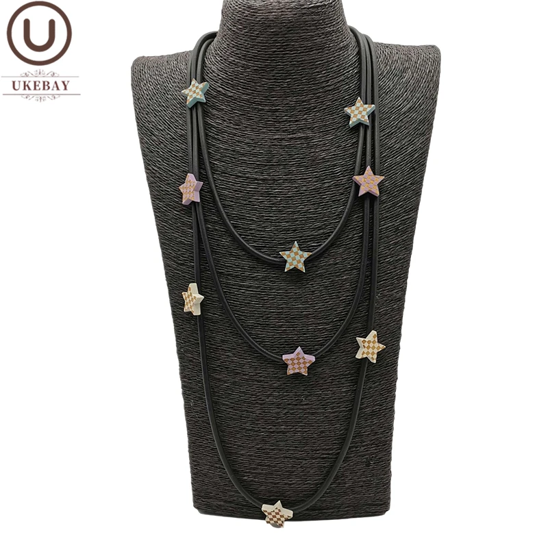 UKEBAY New Color Printing Star Pendant Necklace Women Big Statement Necklaces Rubber Necklace Jewelry Wedding Party Accessories