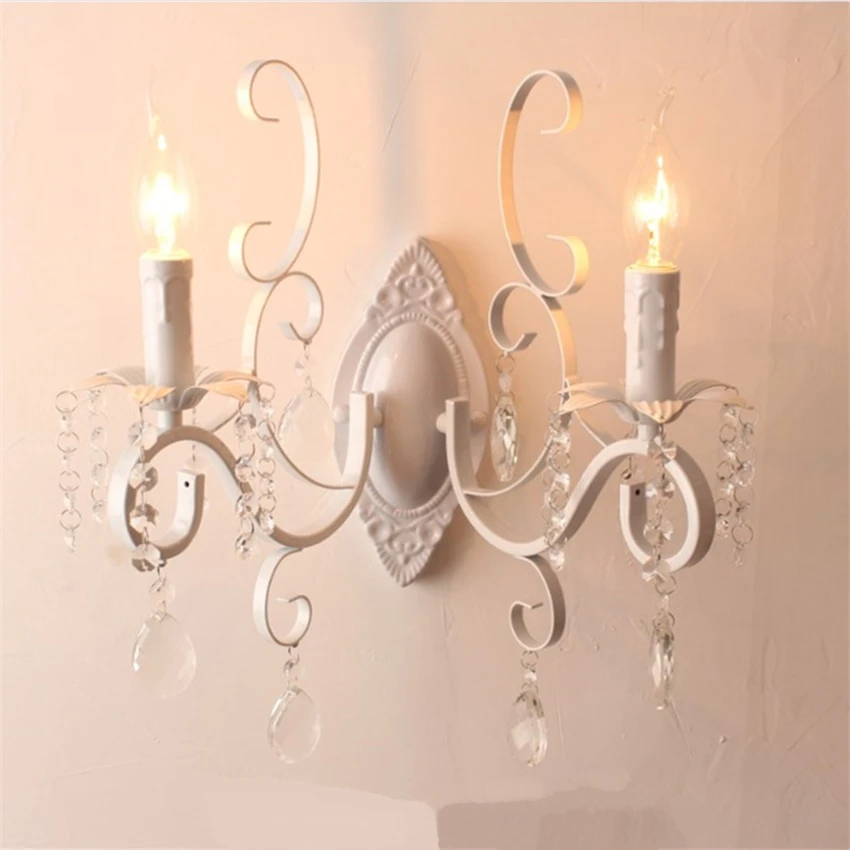 

European idyllic white candle wall lamps bedroom bedside living room wall aisle crystal decorative sconces lights lighting