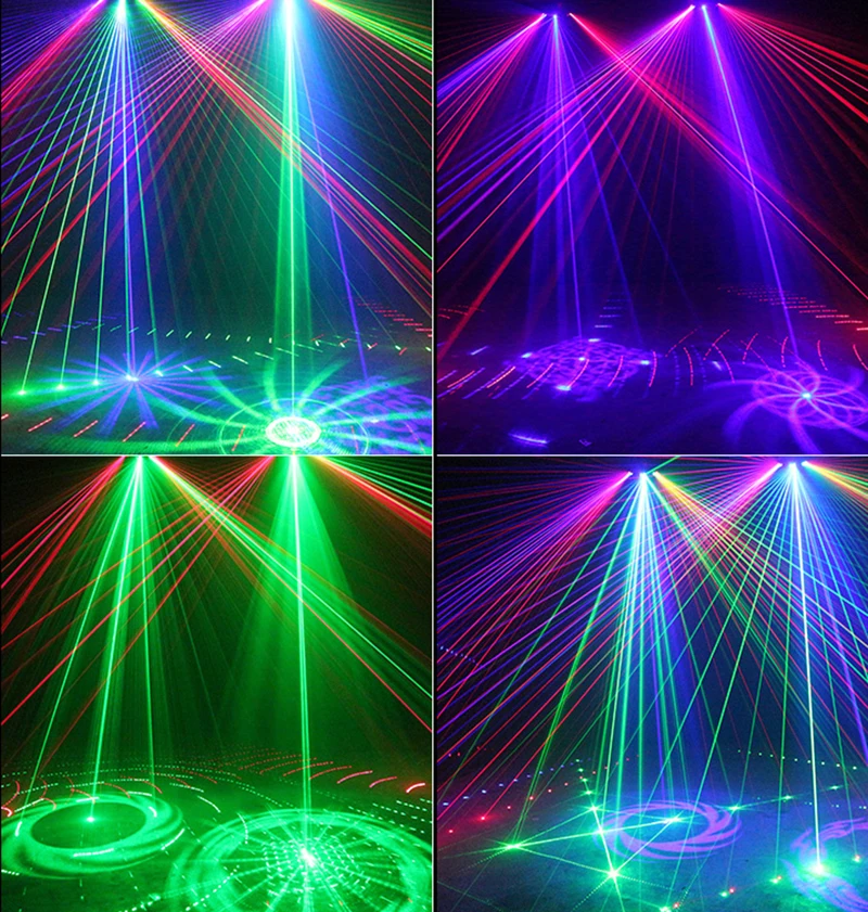 Proyector láser de escenario de discoteca DJ, seis ojos, luz RGB, sonido DMX, patrones activados, efectos, escaneo, sistema de fiesta de baile en
