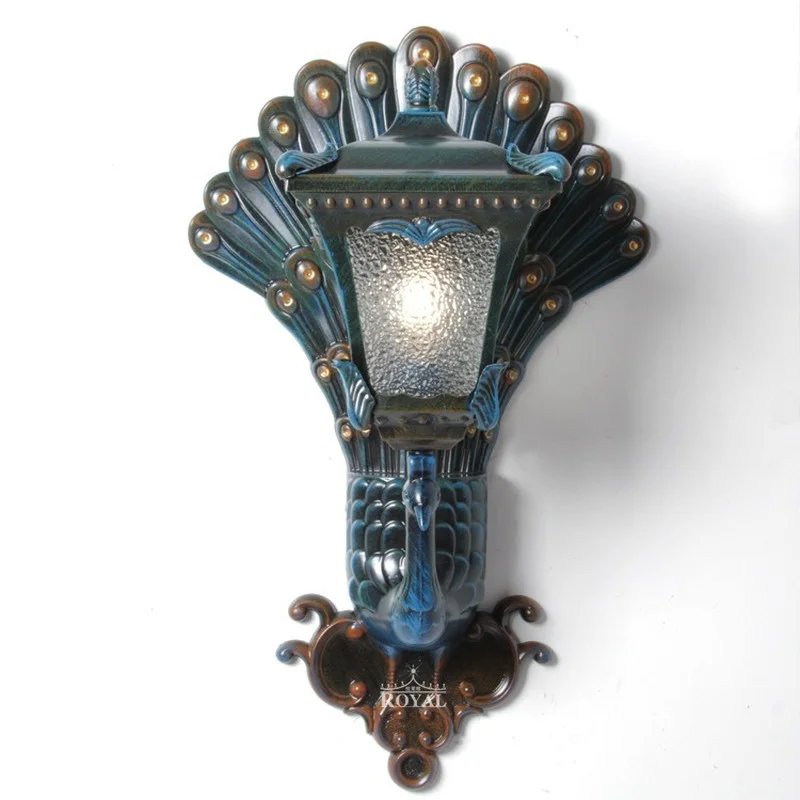 

New Mediterranean style peacock wall light Outdoor waterproof personality wall lamp Villa door bracket light