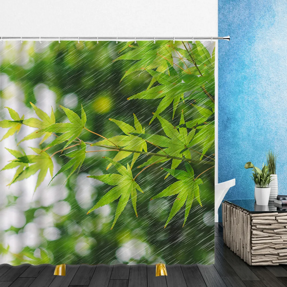 Landscape Shower Curtains Yellow Fallen Leaves Four Seasons Scenery Print Bathroom Home Decor Waterproof Polyester Cloth Curtain