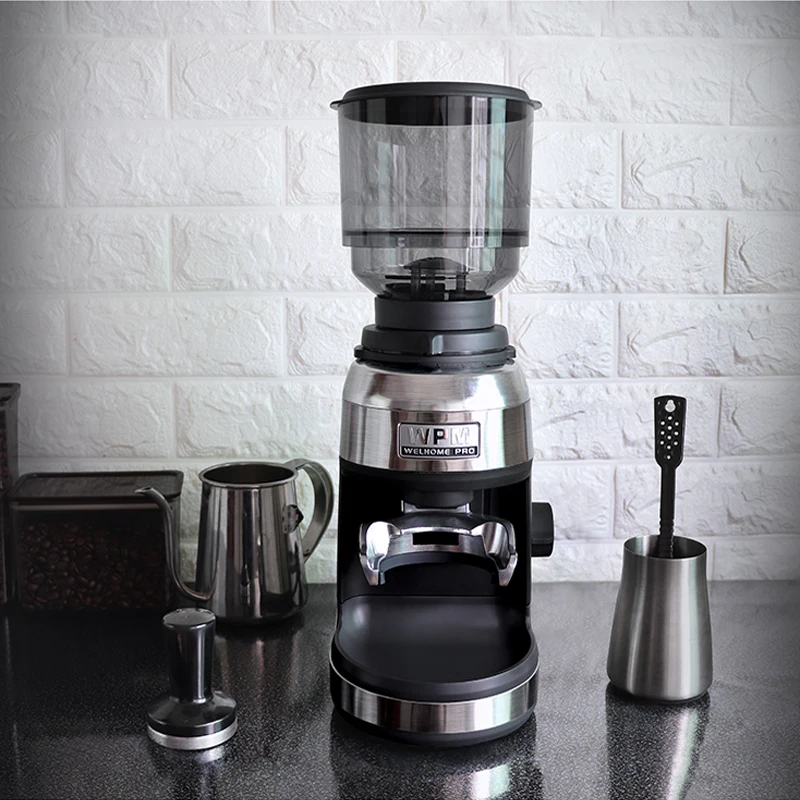 مطحنة القهوة الإيطالية مع ضوء LED ، مطحنة كهربائية للإسبريسو ، 30 ملف ، سمك قابل للتعديل ، مسحوق طيران 450 جرام