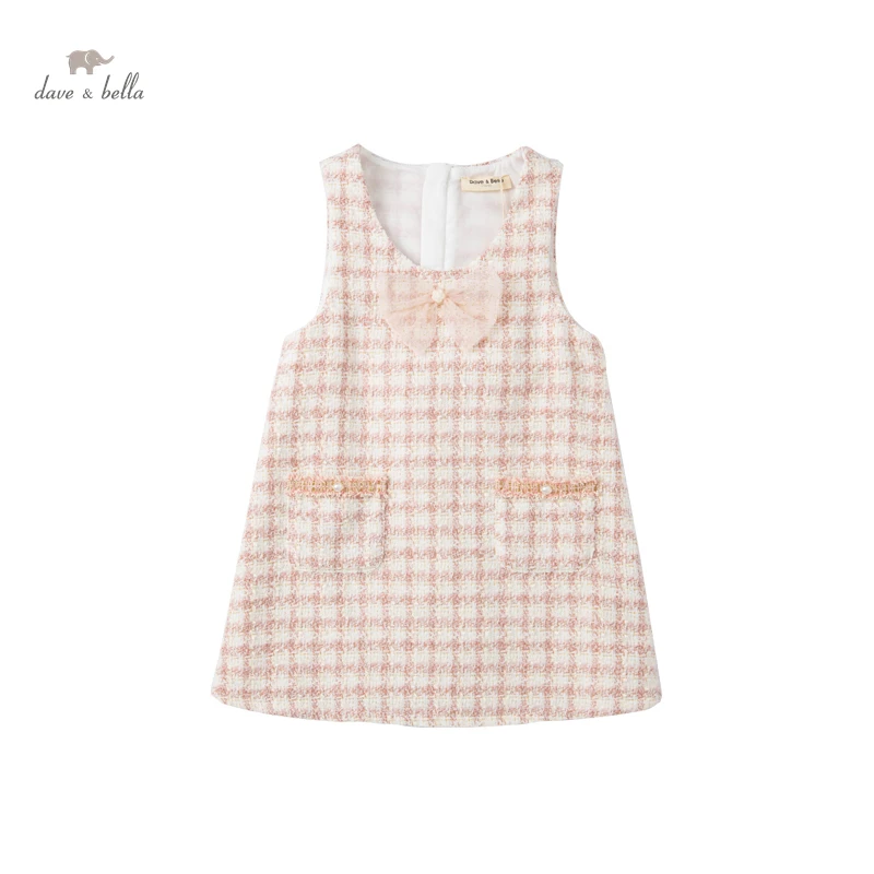 DK1220224 dave bella spring girl\'s fashion 5Y-13Y  plaid dress children sweet dress kids infant lolita clothes