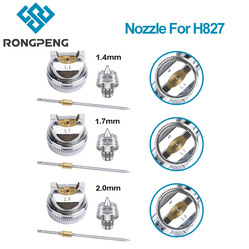 RONGPENG 1.4mm 1.7mm 2.0mm HVLP Paint Spray Gun Nozzle Needle Cap Kit Pneumatic Tool For H-827 Airbrush