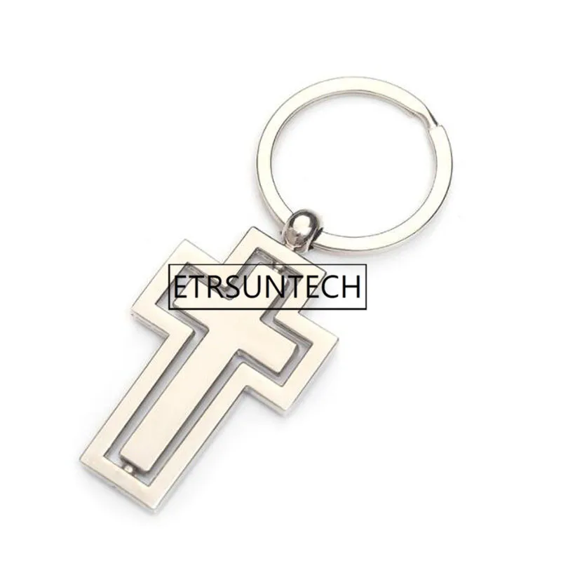 

100pcs Cross Keychain Metal Men Women Rotatable Pendant Key Buckle Keyring Christian Gifts Party Favor