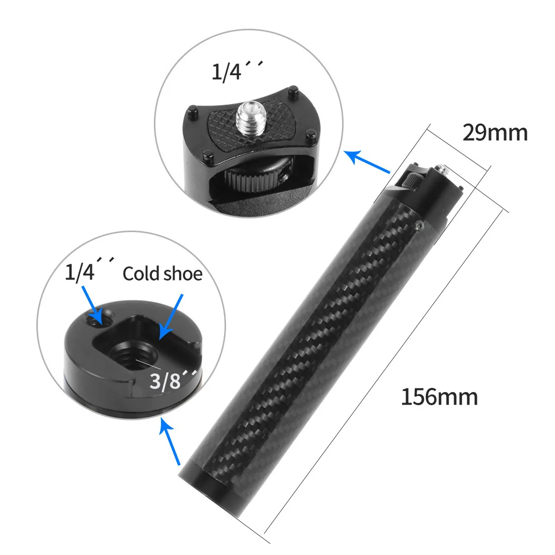 1/4 3/8Inch Mounting Hole Cold Shoe Carbon Fiber Handle Grip for WEEBILL LAB/S Gimbal Stabilizer Handgrip for Monitor Microphone