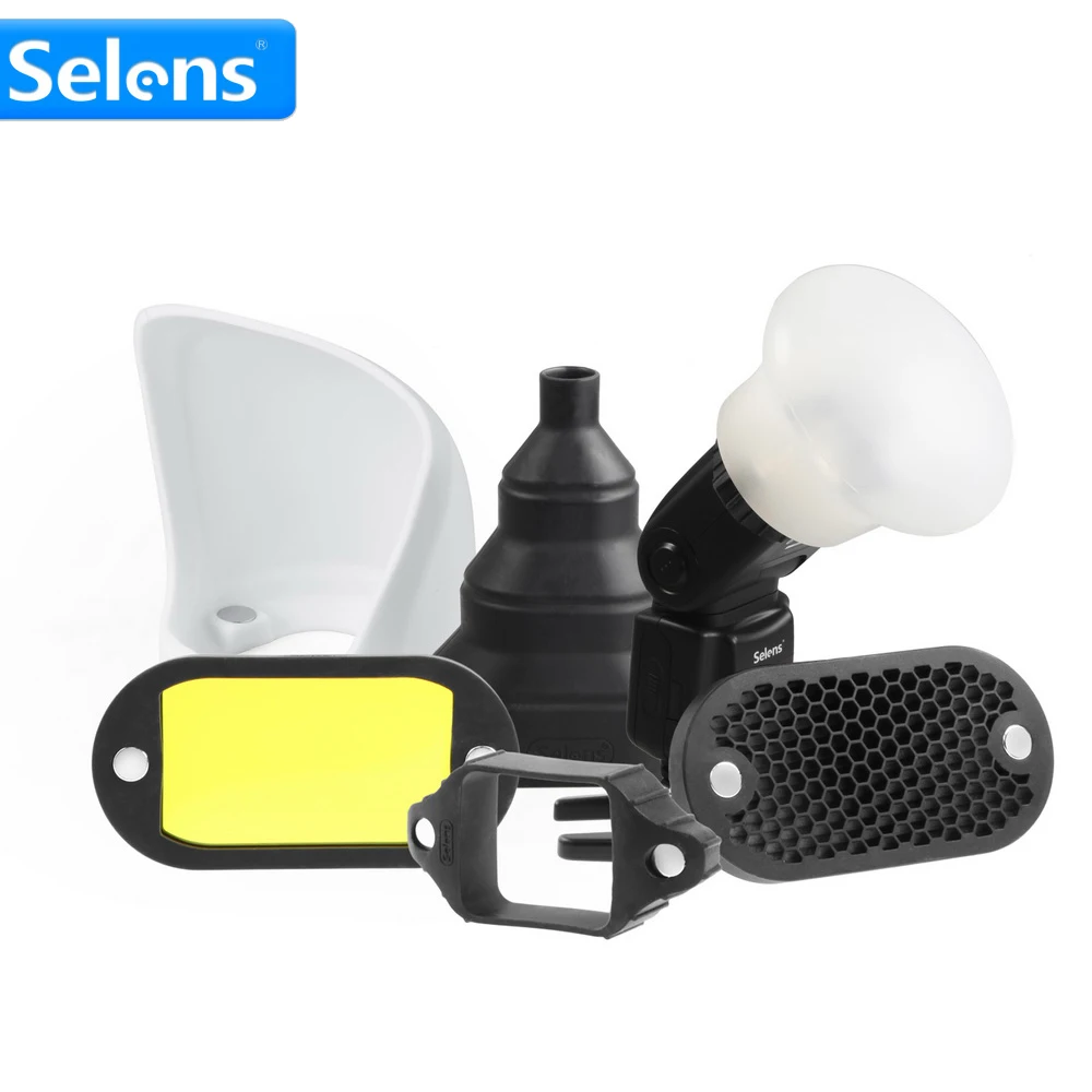 Selens Magnetic Flash Accessories Kit 7 Color Filters Honeycomb Grids Sphere Bounce Snoot Grip Lighting Modifier for Speedlite