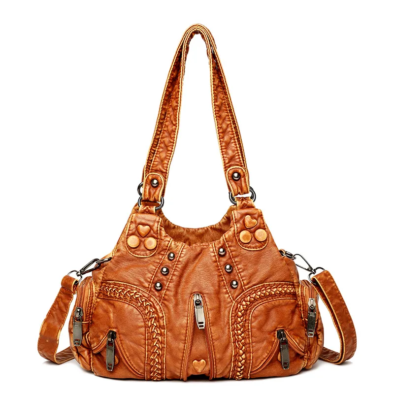 Yogodlns Vintage Weiche PU Leder Schulter Tasche Frauen Große Kapazität Handtasche Mode Umhängetasche Nähte Farbe Griff Tasche sac – Detail 25