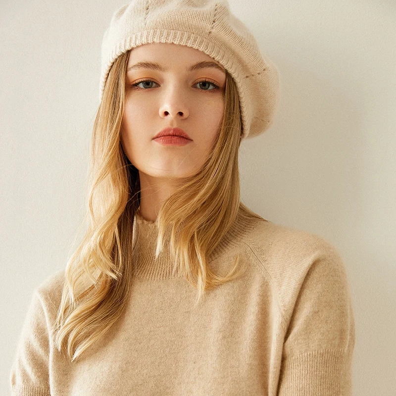 2024 New Arrival Autumn Winter Women Hats 100% Goat Cashmere Knitted Headgears Soft Warm Fashion Girl Cap 5 Colors High Quanlity