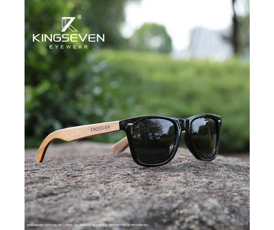 KINGSEVEN Neue Sonnenbrille aus schwarzem Walnussholz, polarisierte Sonnenbrille, Herrenbrille, handgefertigt, UV400-Schutzbrille, Retro-Holzkiste – Detail 1