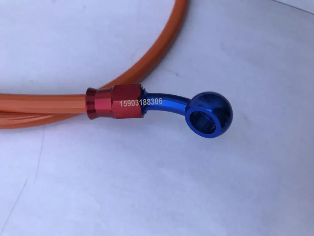 AN3 Motorcycle Braided Oil Brake Hose with Straight 28Degree Red Blue Aluminium Banjo Brake Crimp Fittings