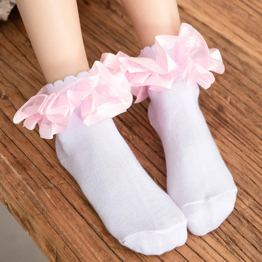 4 pairs Children girl Princess Baby socks dance socks White cotton socks lace socks Latin dance socks