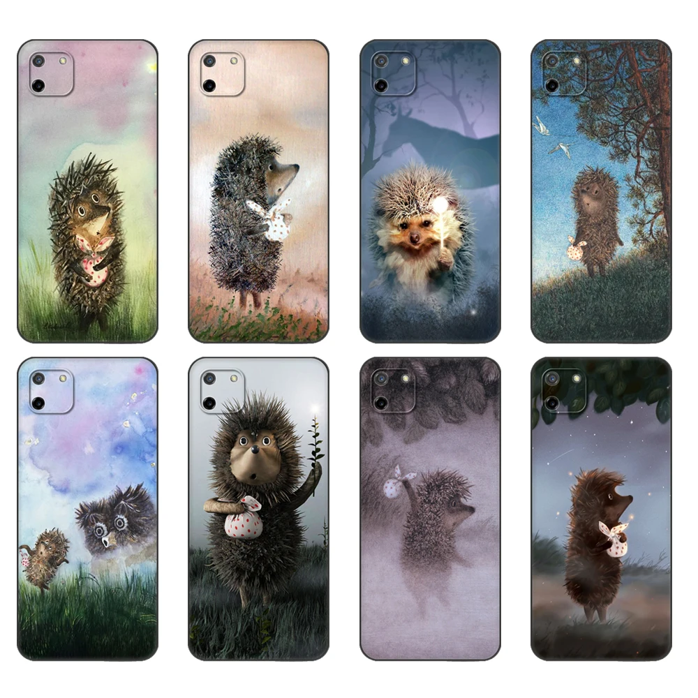 Black tpu Case For OPPO Realme C11 C20 C21 Case Back Cover BumperRMX2185 Case Cover Bumper Hedgehog in the Fog