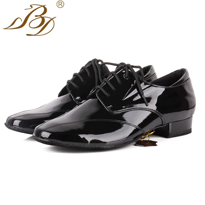 BD dance shoes for men 321 ballroom salsa dance shoes black genuine leather flat square heel soft straight sole free shipping