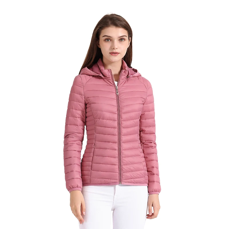 SANTELON Women Fashion Ultralight Padded Puffer Jacket Coat Lady Soild Lightweight Warm Outwear With Detachable Hood Storage Bag