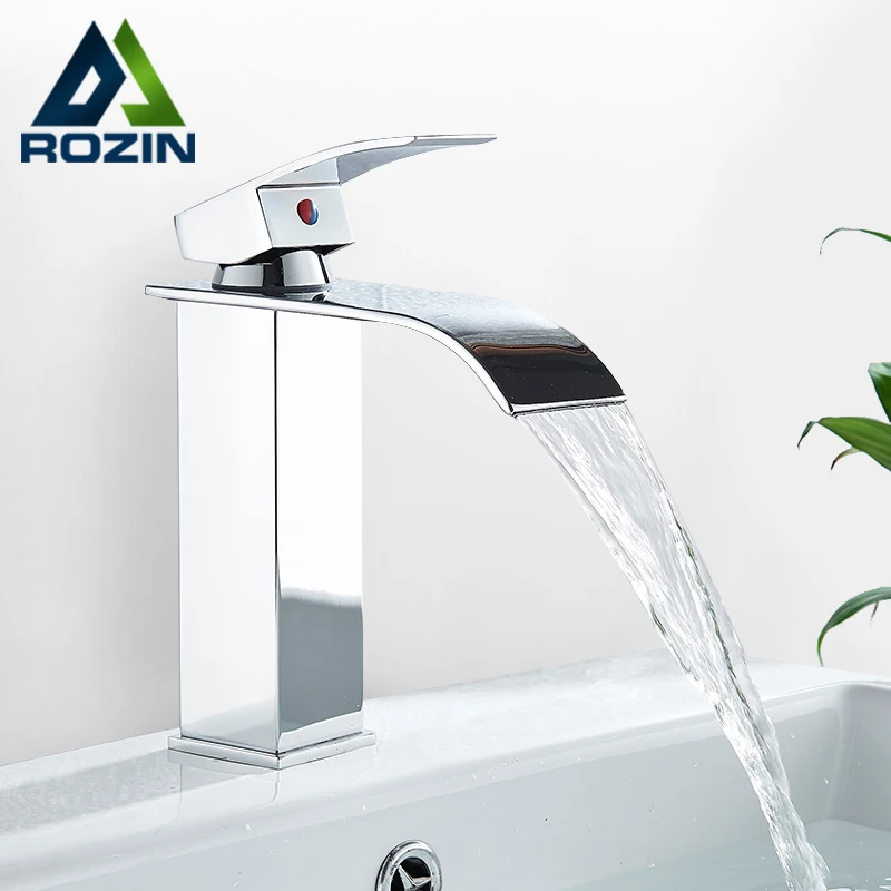 

Rozin Deck Mounted Bathroom Basin Faucet Waterfall Vanity Sink Hot and Cold Water Mixer Tap,Chrome,Black,Gold Color