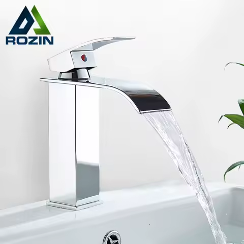 Rozin Deck Mounted Bathroom Basin Faucet Waterfall Vanity Sink Hot and Cold Water Mixer Tap,Chrome,Black,Gold Color