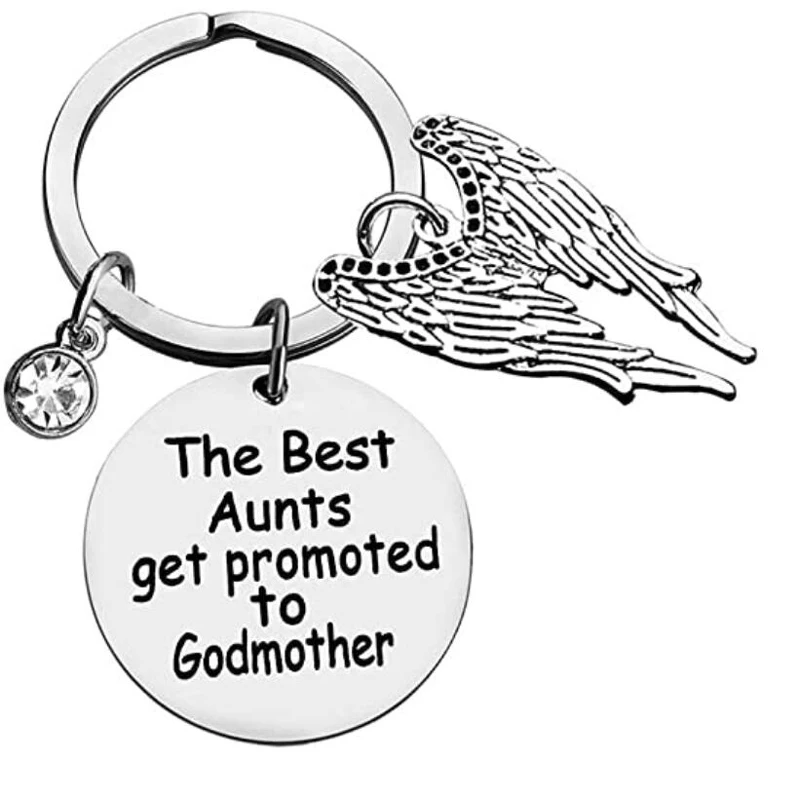 Godmother Keychain Gifts The Best Aunts Get Promoted to Godmother Keychain Baptism Christen Godmother Jewelry with Birthstone