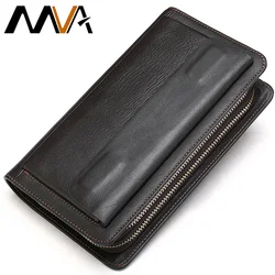 MVA Clutch Male Men's Wallet Genuine Leather Double Zipper Men's Clutch Bags purse for men Passport/Phone Wallets for credit car