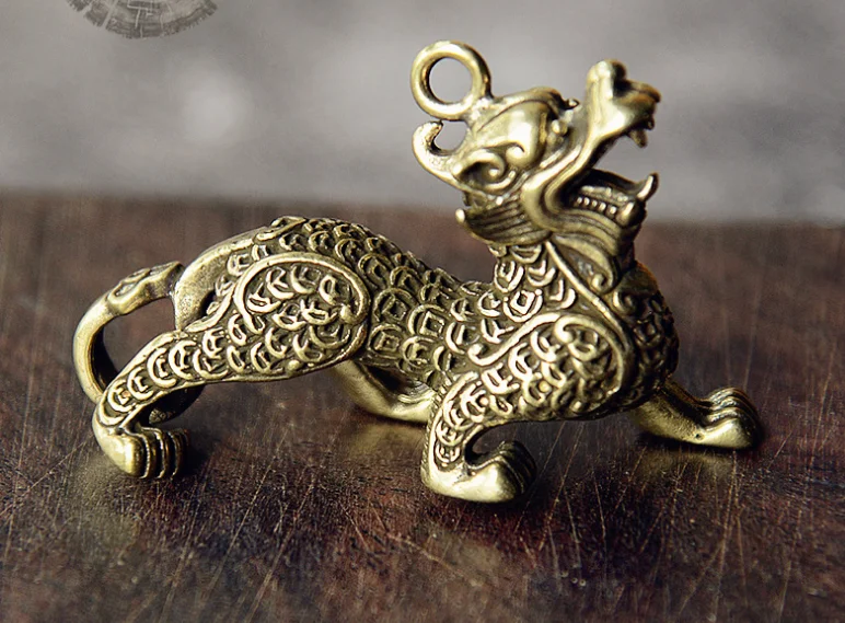 Mythical Beast Pure Copper brave troops  Desktop Ornament Brass Pendant Keychain Ornament m019