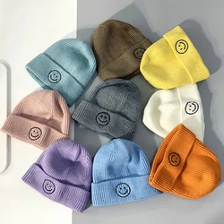 Baby Hoed Effen Kleur Jongen Meisje Cartoon Glimlach Borduren Winter Kids Gebreide Beanie Kinderen Warme Mutsen Kind Caps Voor Baby 'S