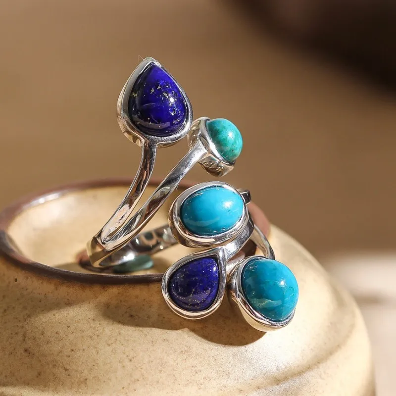 

BOCAI New S925 Silver Jewelry Fashion Elegant Lady Phoenix Stone Collocation Lapis Ring