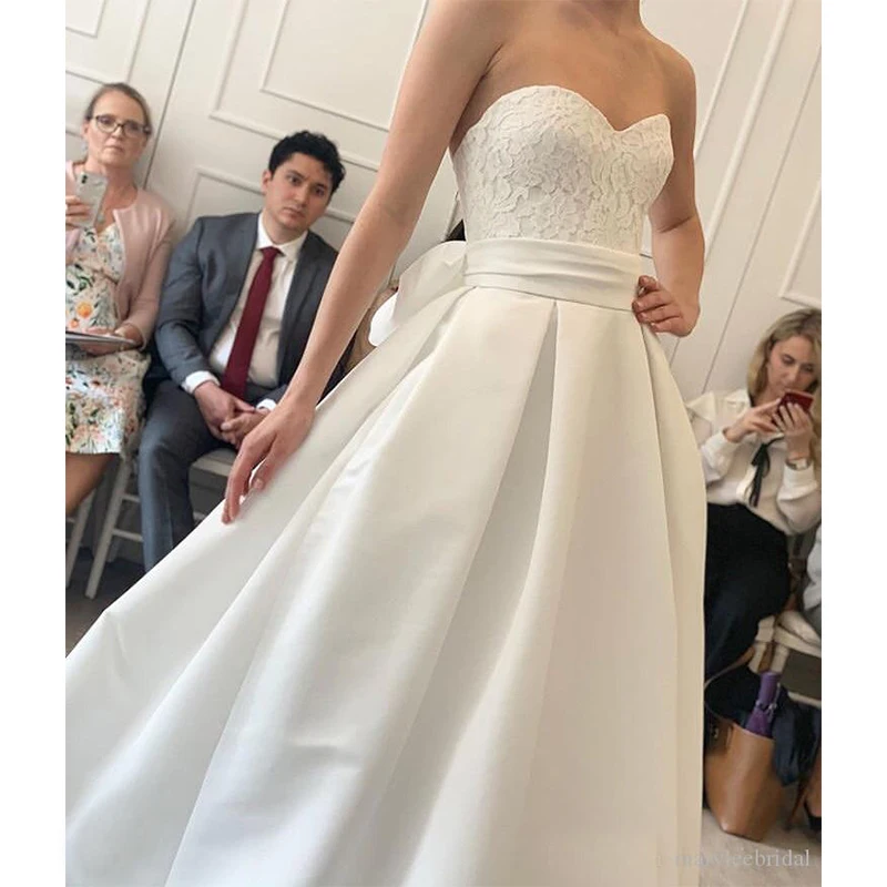 Mariage Vintage suknia ślubna 2021 Sweetheart aplikacje koronkowa seksowna satyna Backless białe suknie ślubne w kolorze kości słoniowej