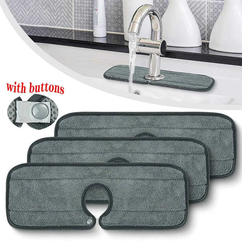 Kitchen Faucet Wraparound Splash Catcher Absorbent Mat with Button Microfiber Splash Drying Organizer for Racks Kitchen Bathroom