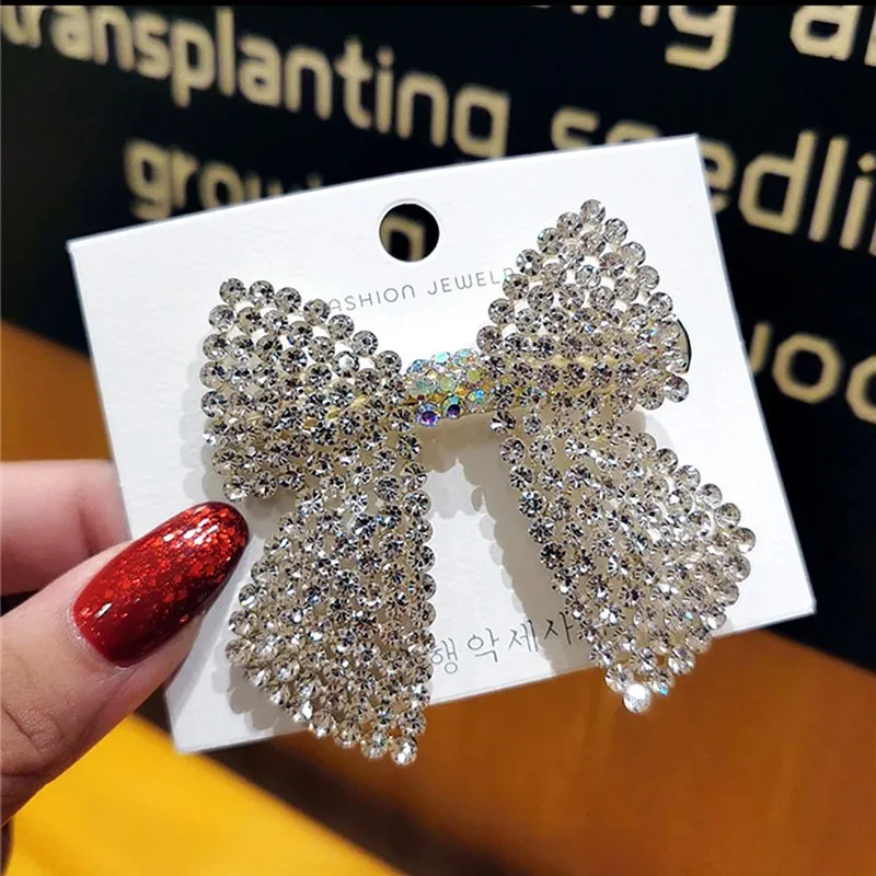 Shiny Bow Shaped Hairpin Full Rhinestone Inlaid Hair Clip Women Spring Hair Accessories for Daily Makeup LL@17