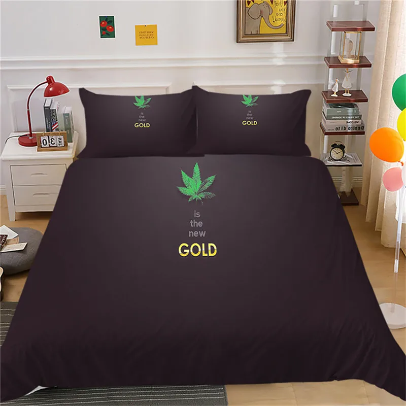 

New Arrival Weed Leaves Bedding Set Single Twin Queen King Size Black Quilt Cover Pillowcase Bed Cover Bedclothes