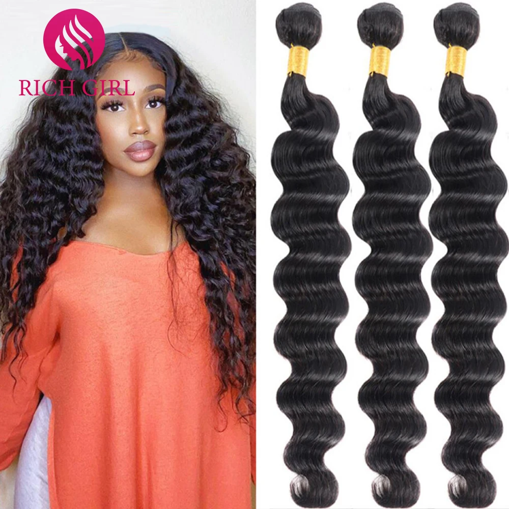 

Indian Hair Loose Deep Wave Bundles 10A Grade Unprocessed Human Hair Bundles Loose Curl Wave Hair Extensions Natural Color 40 In