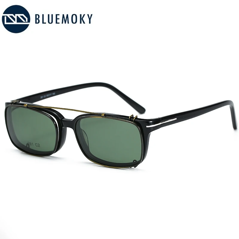 BLUEMOKY Metal Clip On Polarized Sunglasses Men Rectangle Frame Punk Magnetic Sun Glasses Goggle UV400 Driving Shades Eyewear