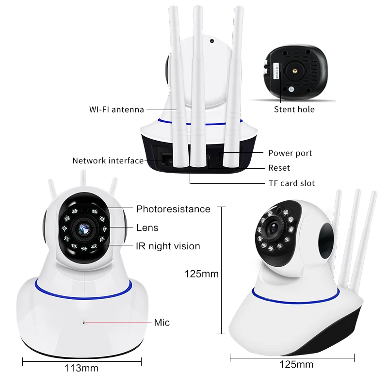 720P 1080P  Home Security IP Camera Dual Antenna WiFi Camera Audio Record 360 degrees Baby Monitor HD Mini IP Camera