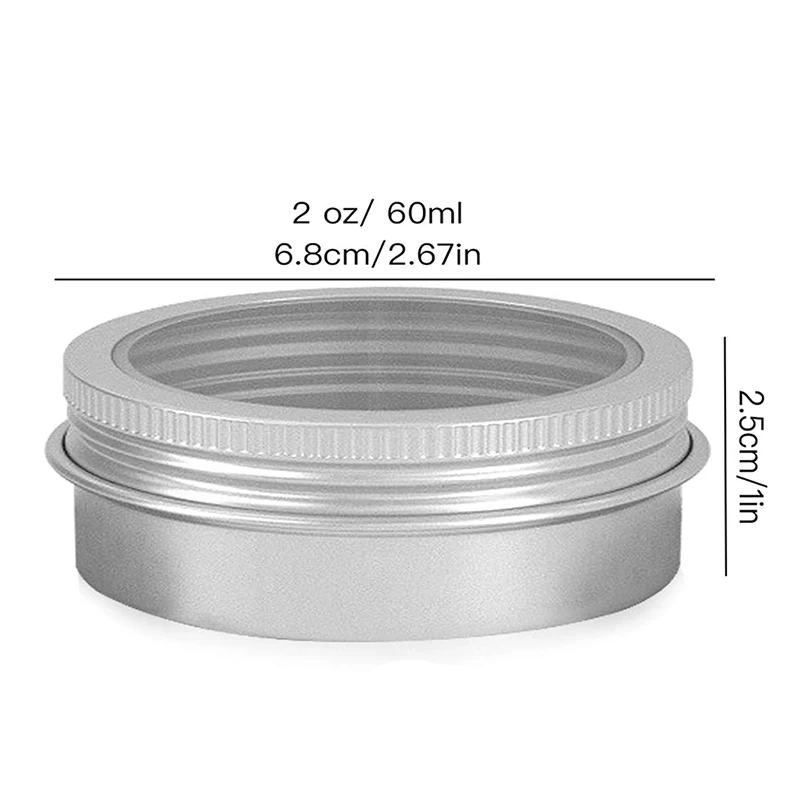 50Pcs 60g 2OZ Tin Can Round Aluminum Can Screw Lid Containers with Clear Window Great for Store Spices Candies Tea or Gift Gi