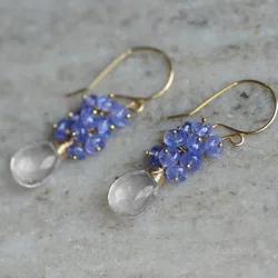 Gold Filled Lavender Quartz and Tanzanite Pearls Earrings