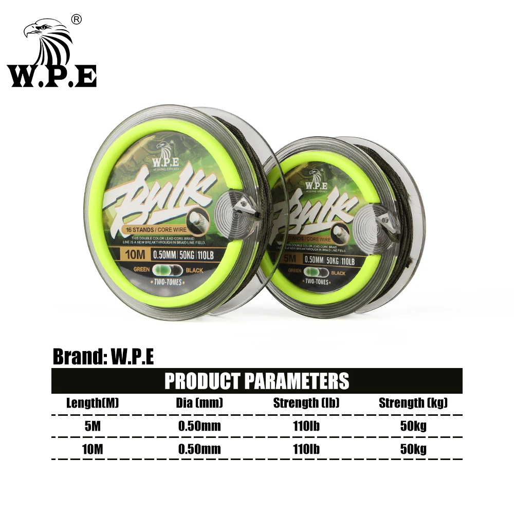 W.P.E Lead Core Carp Fishing 16 Strands Braid Carp Fishing Line 5m/10m 0.50mm 110LB 50kg Hair Rigs Carp Feeder Fishing Tackle