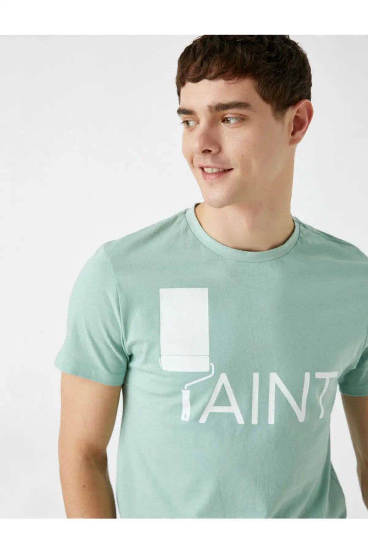 Men's Green Font Printed Short Sleeve Cotton T-Shirts collar, short sleeve, cotton, Materiel: 100 cotton