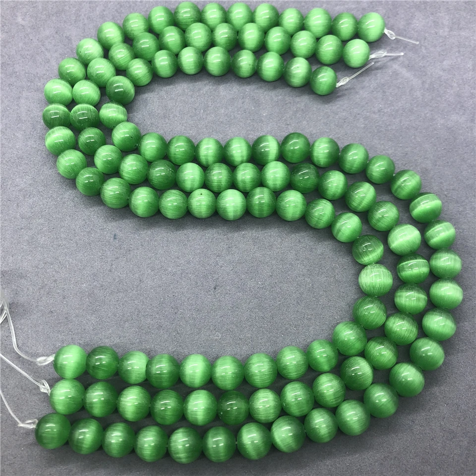Green Cat\'s Eye Beads Stone Round 4-12mm Gemstone Loose Spacer DIY Dreamcatcher