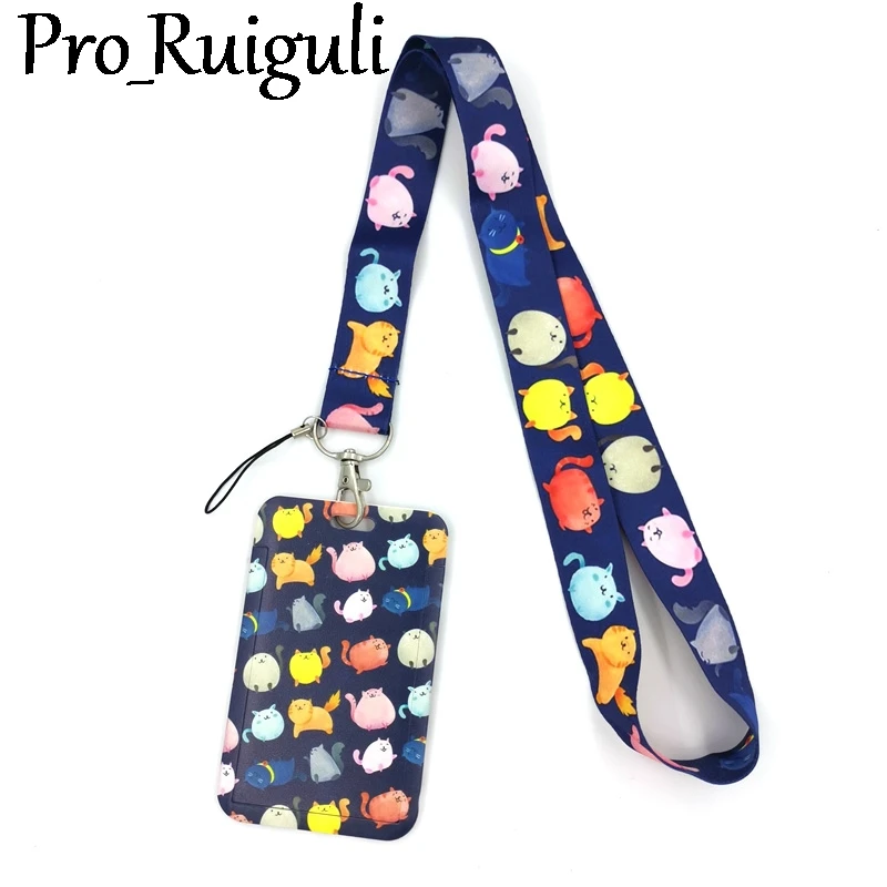 Cartoon Colorful Cats Fashion Lanyard ID Badge Holder Bus Pass Case Cover Slip Bank Credit Card Holder Strap Card Holder