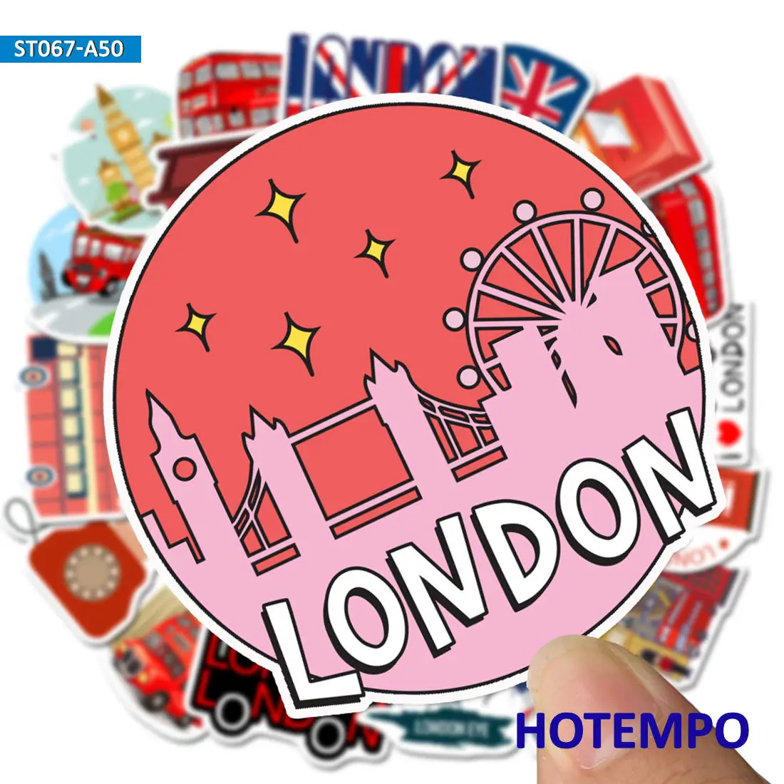 50pcs London Red Style Bus Telephone Booth Stickers for Kids Toys Letter Diary Scrapbooking Stationery Case Phone Laptop Sticker