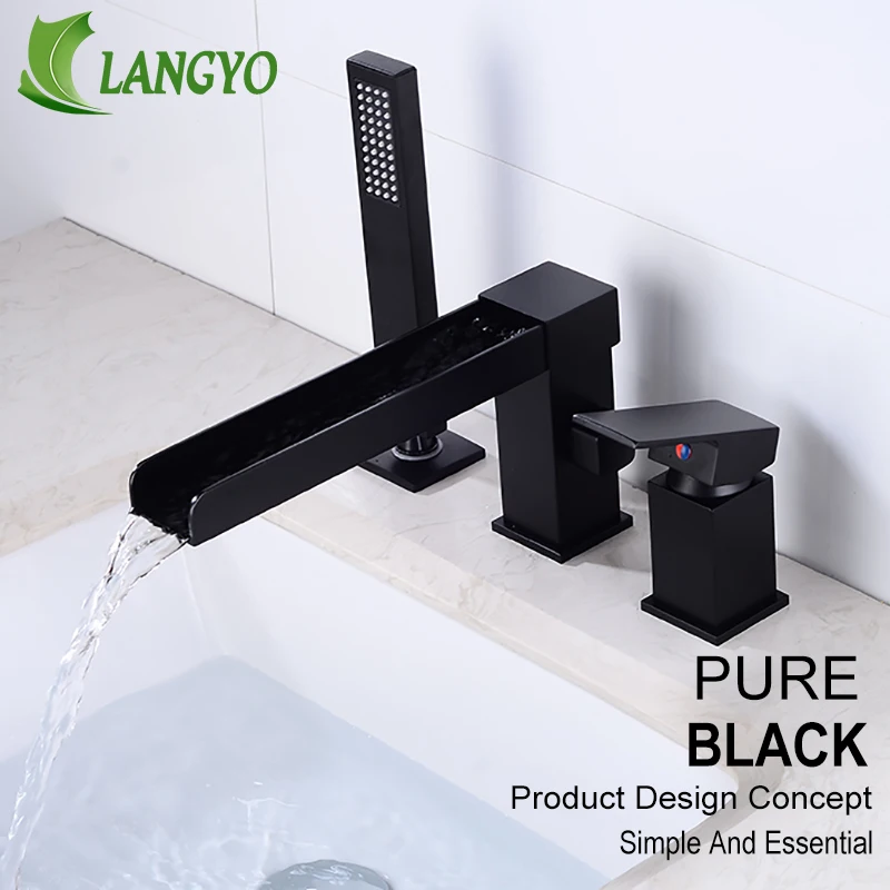 

LANGYO Brass Washbasin Tap Hot and Cold Three-Piece With Pull-Out Hand Shower Faucet Bathroom Shower Mixing Valve Set Black