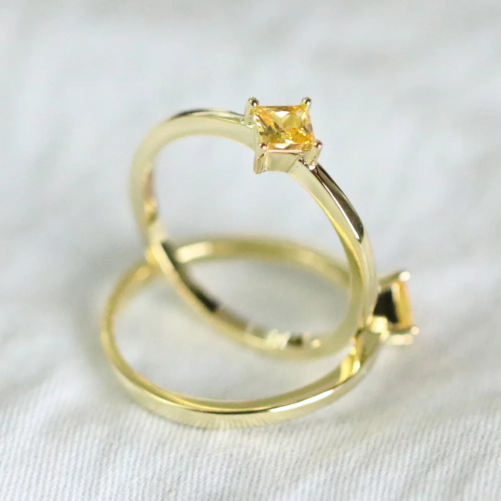 

New Fashion Simple yellow diamond Brand Rings gold For Women 18k gold Female Ring Party Wedding Jewelry anillos mujer