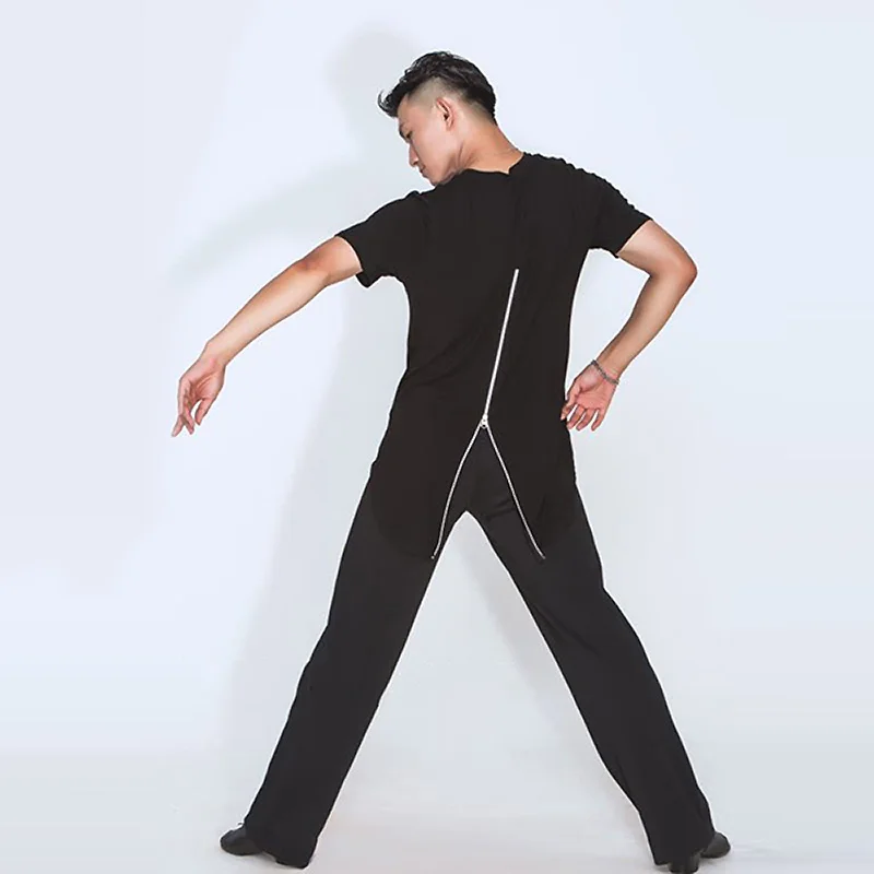 

Black Latin Dance Clothes For Men Salsa Dance Costume Latin Ballroom Pratcie Wear Soft Chacha T-shirt Tango Dance Outfits JL1669