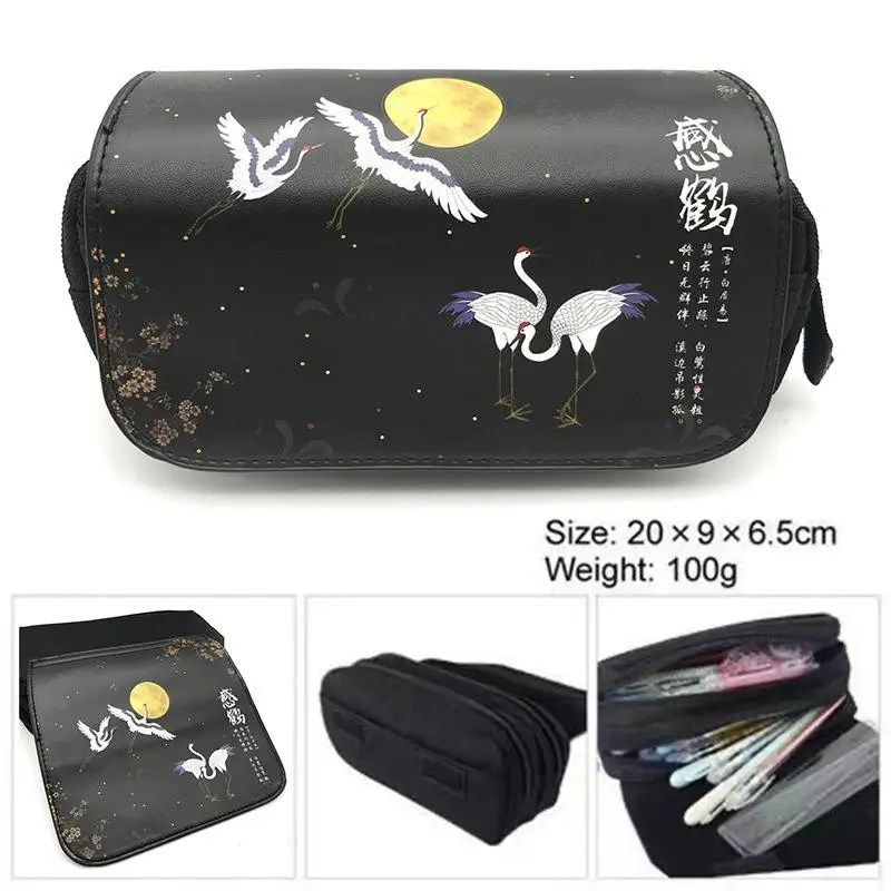 Chinese Style Retro Stationery Box Largecapacity Doublelayer Canvas Pencil Bag Student Convenient Storage Bag School Supplies