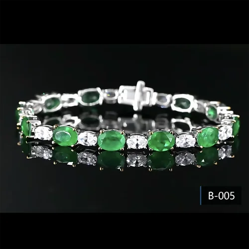 여성용 타원형 합성 에메랄드 카본 다이아몬드 팔찌, 925 스털링 실버 랩 보석 링크 팔찌, 생일 선물, 15-18cm 